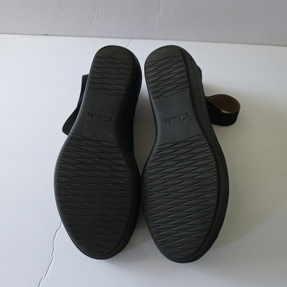 Clarks Collection Perforated wedge Sandals Black Sz 9 - Picture 8 of 9